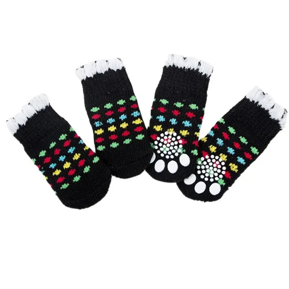 4pcs Winter Pet Dog Socks Small Cat Knit Warm Socks Dog Anti-slip Socks Chihuahua Thick Paw Protector Booties Pet Accessories