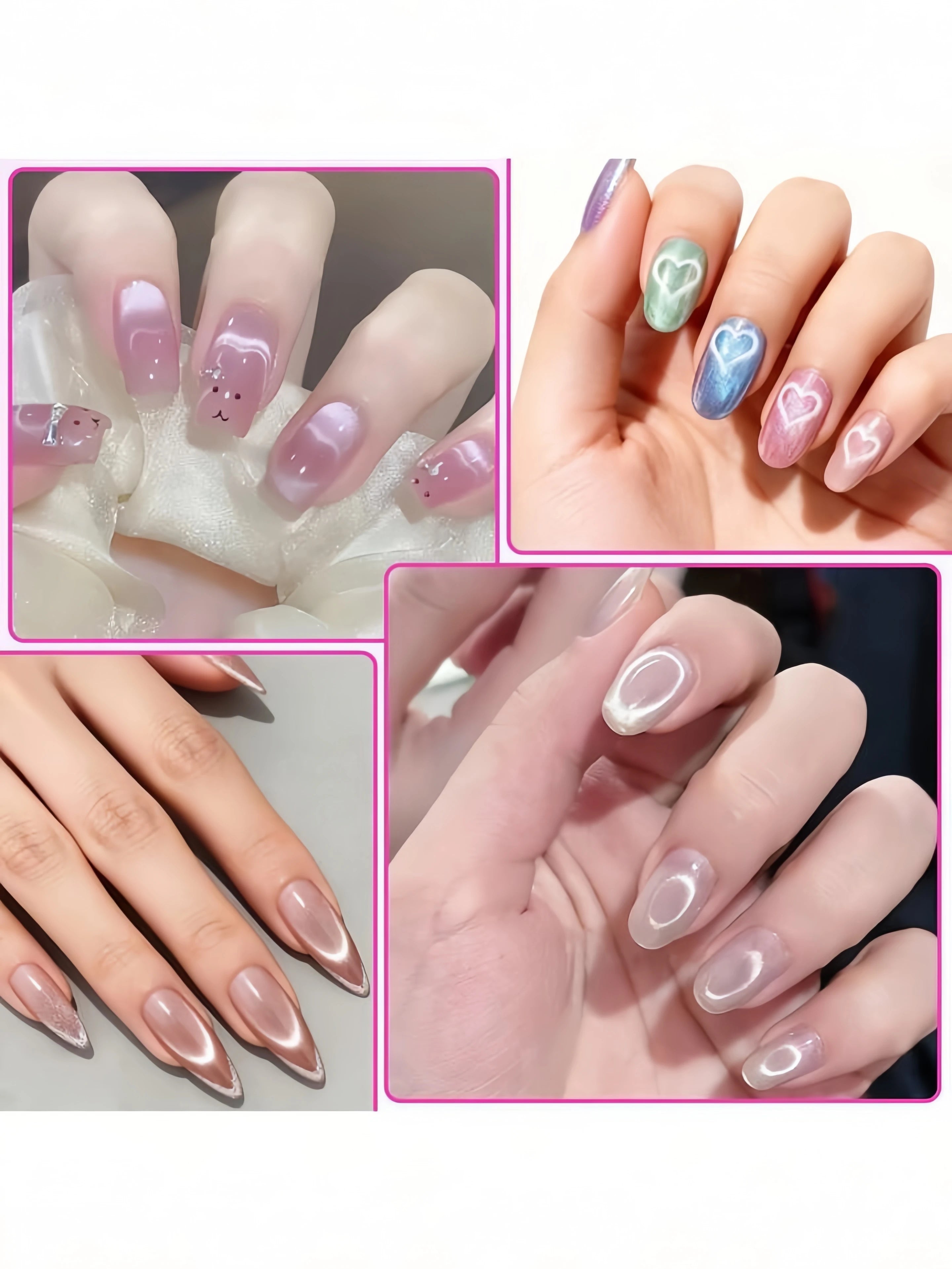 3D Double Headed Nails French Shape Strong Cat Eye Magnet Nail Art Gel Polish Magnetic Effect Manicure Accessories Tools Set