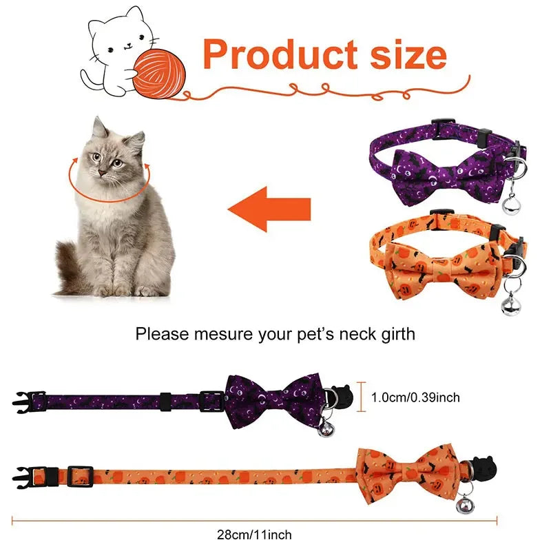 Pet Breakaway Cat Collar Halloween Adjustable Tie Bow Cute Puppy Kitten Collars Rabbit Accessories Products