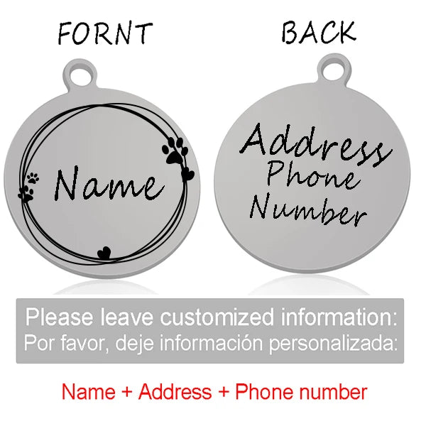 Custom Personalized Cat Dog ID Circle Tag Collar Pendant Engraved Pet Necklace Chain Charm Supplies For Tag Name Products