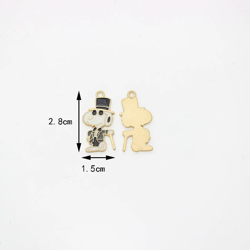 10pcs Cartoon Snoopy Decorations Cute Dog Alloy Pendant Animal Series Children's DIY Creative Fashion Jewelry Accessories Gift