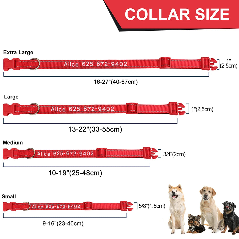 Custom Nylon Embroidered Dog Collar Personalized Pet ID Name Collars Refletive Necklace for Small Medium Large Dogs Accessories