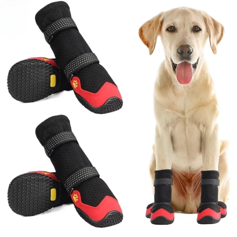 4pcs Breathable Dog Shoes Outdoor Rubber Dog Boots Breathable Warm Reflective Tape Dog Shoes Comfortable Non Slip Pet Product