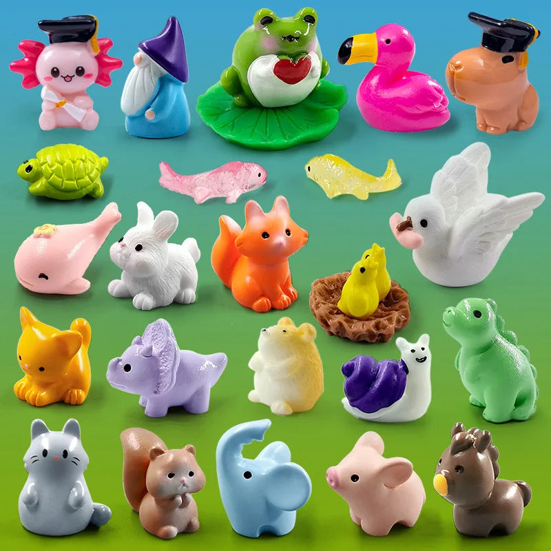 20Pcs Christmas Capybara Flamingo Toucan Pelican Fox Rabbit Pig Cat Frog Figurine Miniature Fairy Garden Decoration Accessories