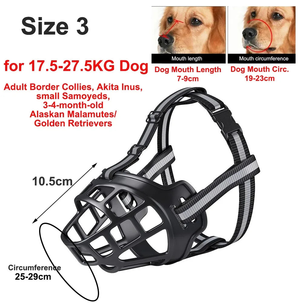 Durable Anti-Biting Adjustable Dog Muzzle Can Drink Water With Reflective Strip Dog Mouth Cover Plastic Breathable Pet Muzzle