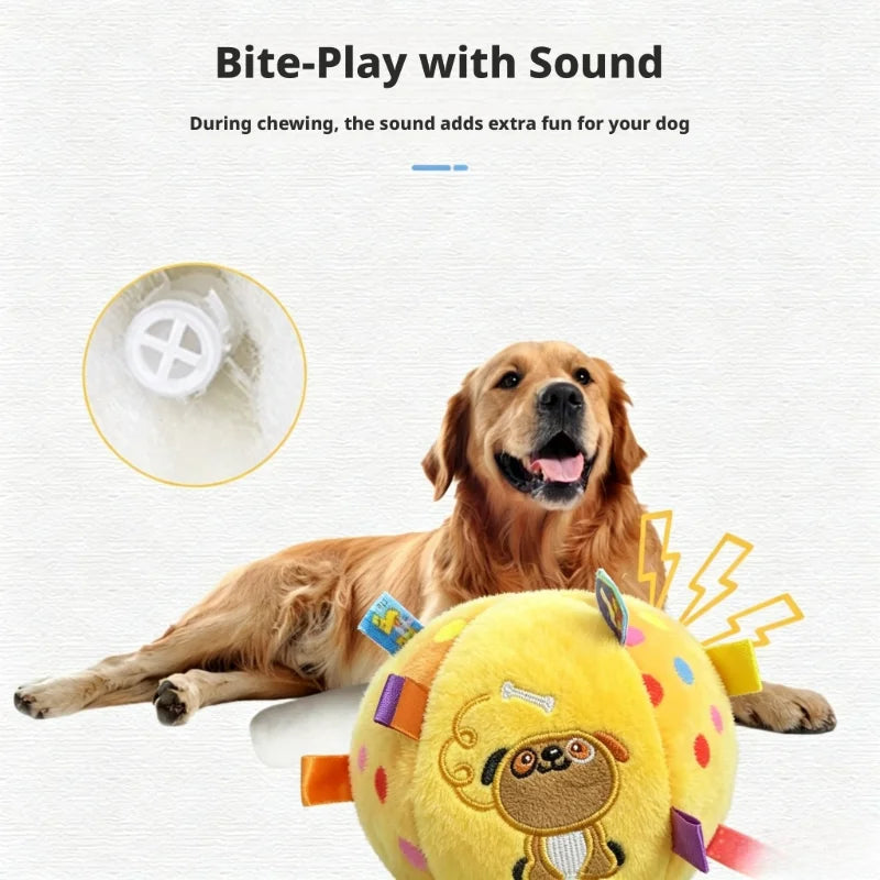 Squeaky Plush Dog Ball Toy with Colorful Ribbons Bite Resistant Interactive Chew Toy Puppy Stress Relief Training Play Ball