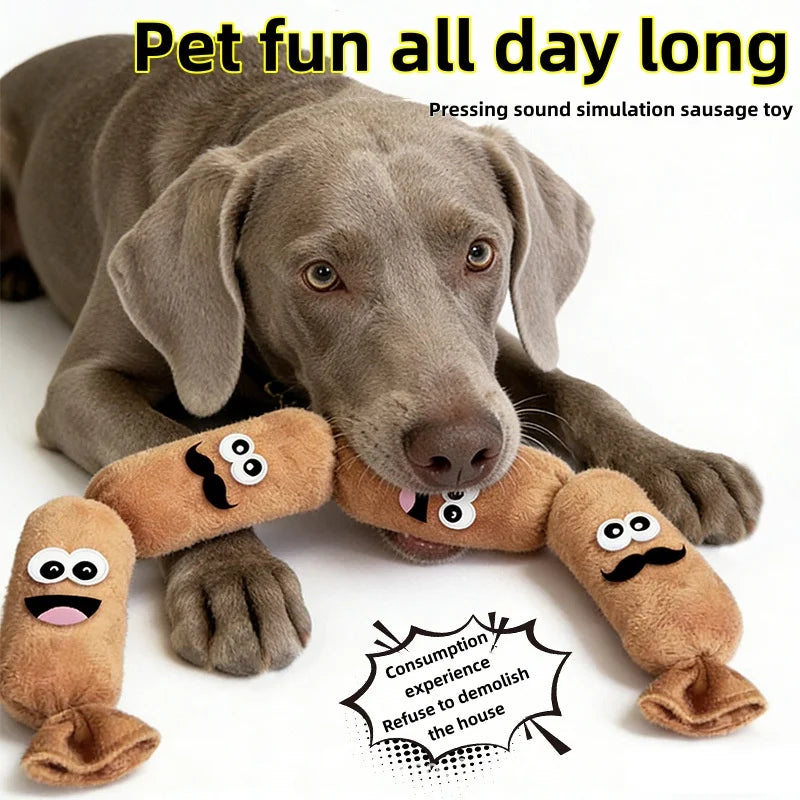 Sausage Shape Plush Dog Squeaky Toy Cute Emoji BB Squeaker Pet Chew Toy For Puppy Dogs Boredom Relief Interactive Teething Play