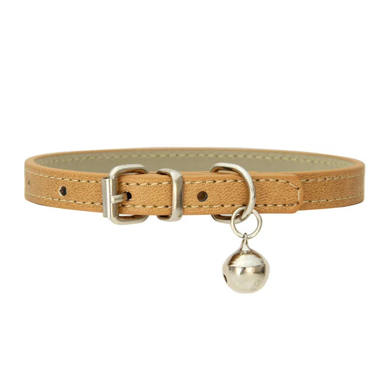 Cute Cat Collar Solid Faux Leather Adjustable Pet Collars with Bells Cats Products for Pets Dog Accessories