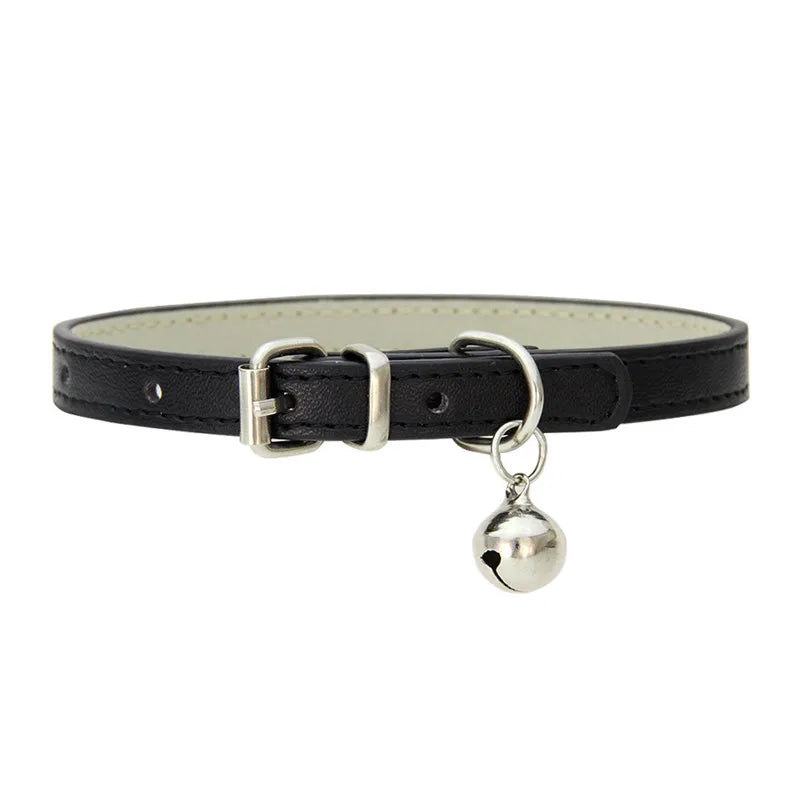 Cute Cat Collar Solid Faux Leather Adjustable Pet Collars with Bells Cats Products for Pets Dog Accessories