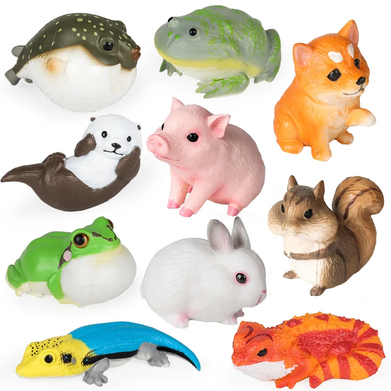 Oenux Cute Pet Model Frog Lizard Pig Hen Rabbit Shiba Inu Hamster Squirrel Otter Animals Figurine PVC Miniature Home Decor Kids