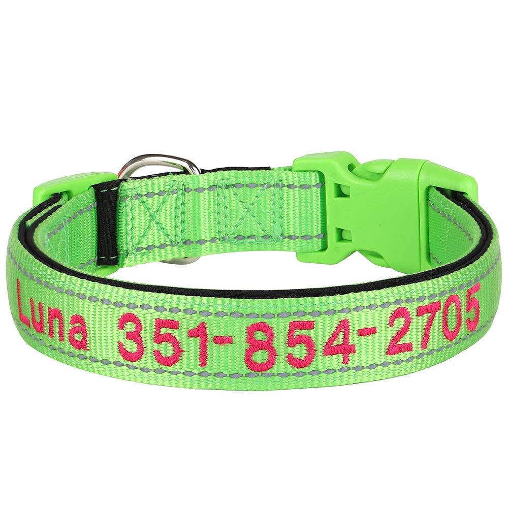 Custom Nylon Embroidered Dog Collar Personalized Pet ID Name Collars Refletive Necklace for Small Medium Large Dogs Accessories