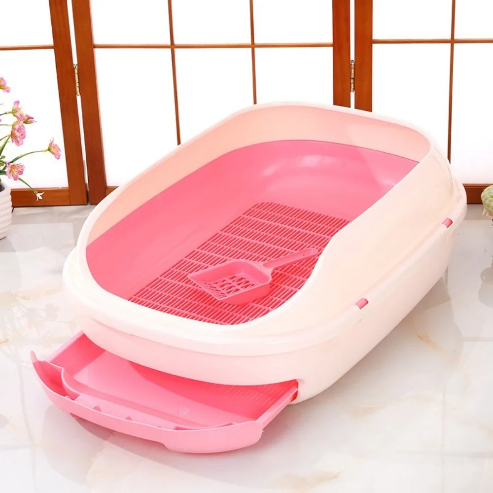 New Semi-closed Grid Drawer Double Cat Litter Pan Easy To Cleaning Extra Large Splash Proof for Pine Litter Pet Products