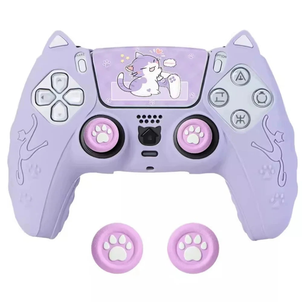 Lovely Cat Silicone Soft Protector Sticker Skin For Playstation 5 PS5 Controller Case Thumb Stick Grip Cap Cover Silicone case