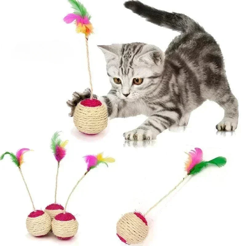 1Pc Cat Toy Sisal Scratching Ball Training Toy for Kitten Pet Cat Supplies Feather Toy Cat Toys Interactive Pet Products
