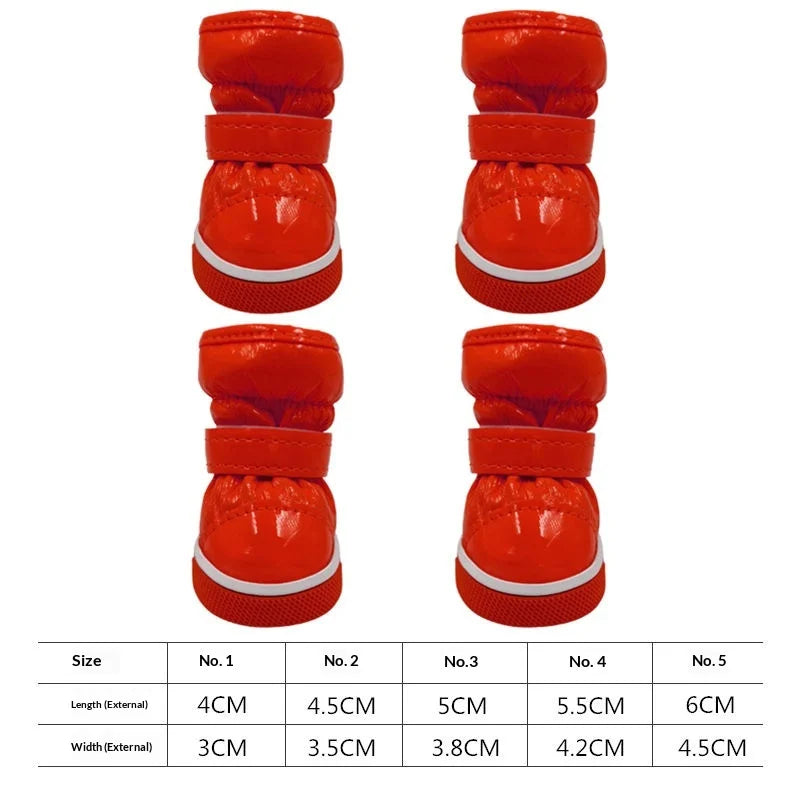 4 Pcs/set Dog Snow Boots Winter Warm Dog Shoes Polar Fleece Leather Lining for Puppies Cats Rainproof Shoes Pet Shoe Accessories