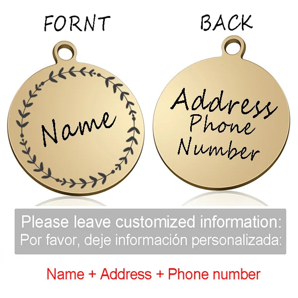 Custom Personalized Cat Dog ID Circle Tag Collar Pendant Engraved Pet Necklace Chain Charm Supplies For Tag Name Products