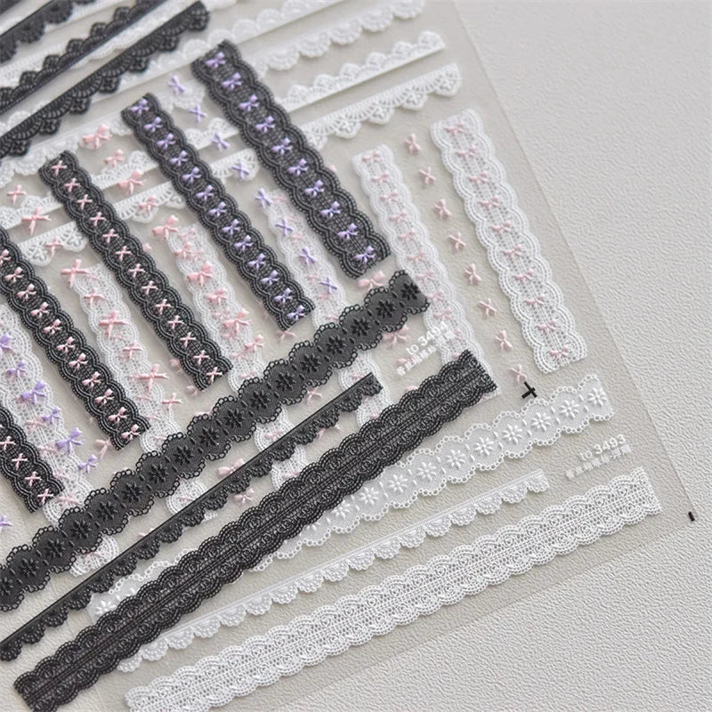 1pcs Sweet Pearl Lace Bow Nail Stickers Love Heart Pink White Black Lace Bow Self Adhesive Nail Art Decorations Decals Accessory