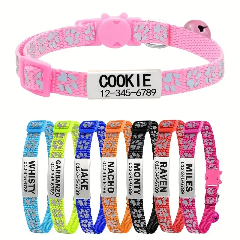 Anti-lost Engraved Cat Collar With Bell Fast Breakaway Customize Name Id Tag Personalized Pet Products Accessory