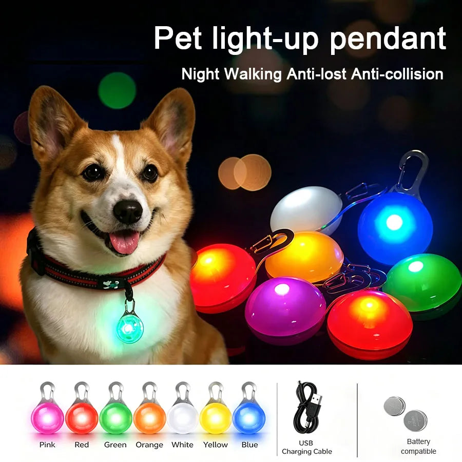 Rechargeable USB LED Dog Collar Pendant Pet Luminous Flash Light for Puppy Leash Accessory Decoration Dog Necklace