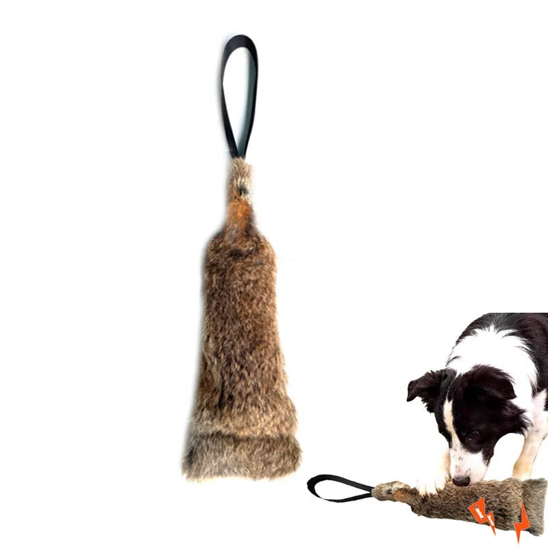 JUSTINLAU Rabbit Fur Squeaky Dog Training Toy Bite Tug Stick for Outdoor Interactive Play Sound Plush Toy for Medium& Large Dogs