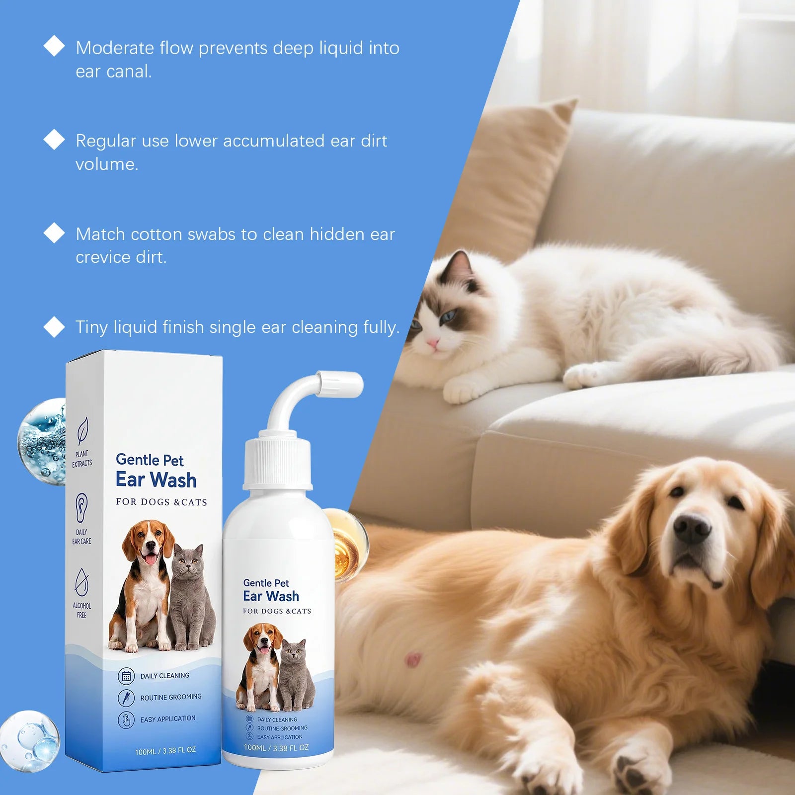 Pet Ear Wash for Cats and Dogs Ear Cleaning Ear Mite Ear Drops Softens Ear Wax Soothes Ears Refreshing Pet Cleaning Products
