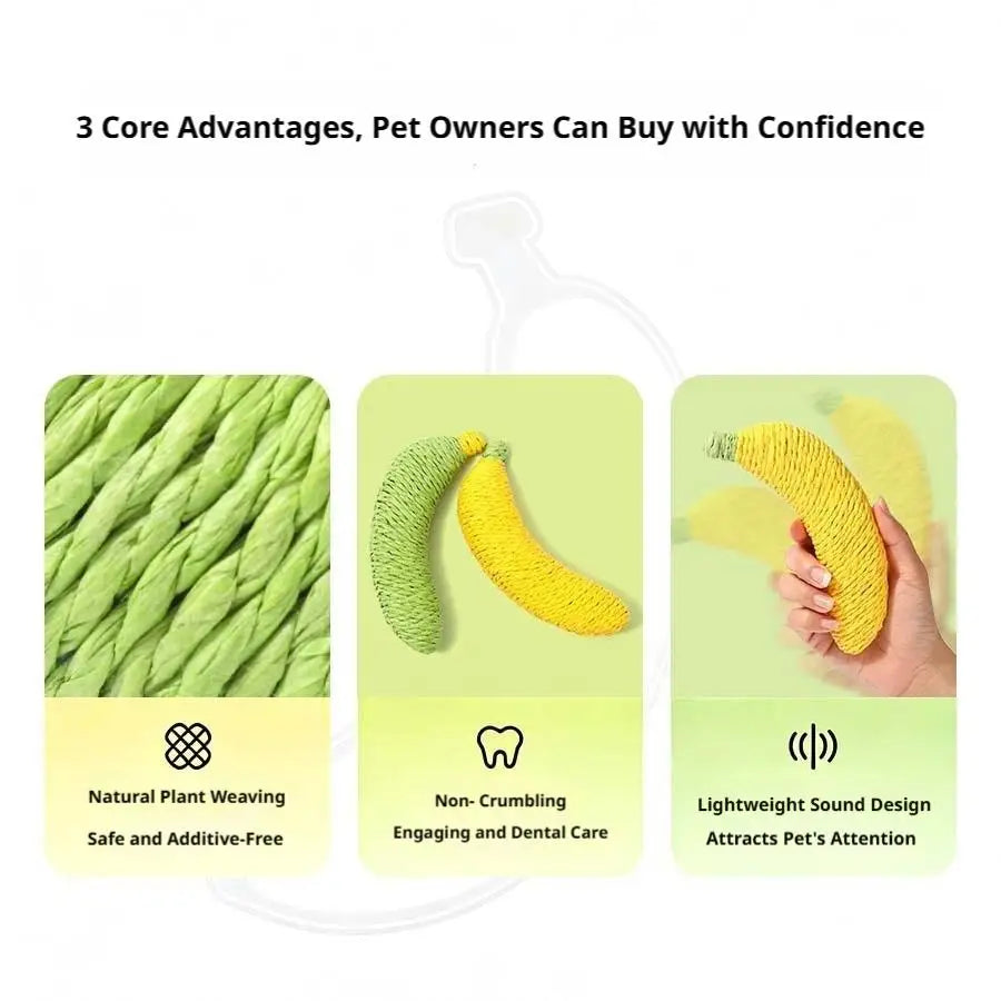 Banana Cat Toy Natural Sisal Chew Toy For Small Dogs Kittens Interactive Dental Cleaning Tool Teeth Grinding Pet Play Accessory
