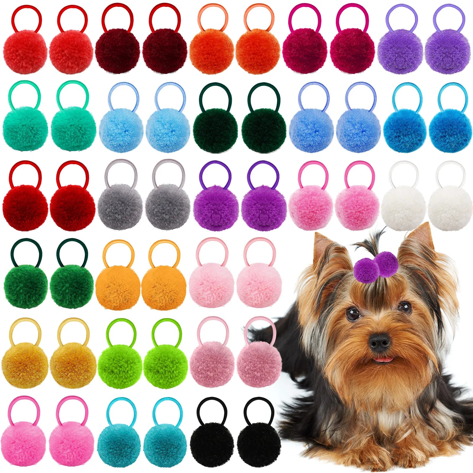 10/20/30PCS Ball Shape Dog Bows With Rubber Bands Plush Dog Hair Bows Colorful Puppy Bows Pet Product For Dogs