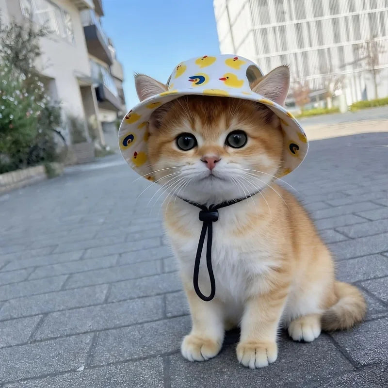 Cute Duck Printed Pet Cat Dog Hat Adjustable Cap for Cat Small Medium Puppy Corgi Pug Dachshund Outdoor Dog Costume Accessory