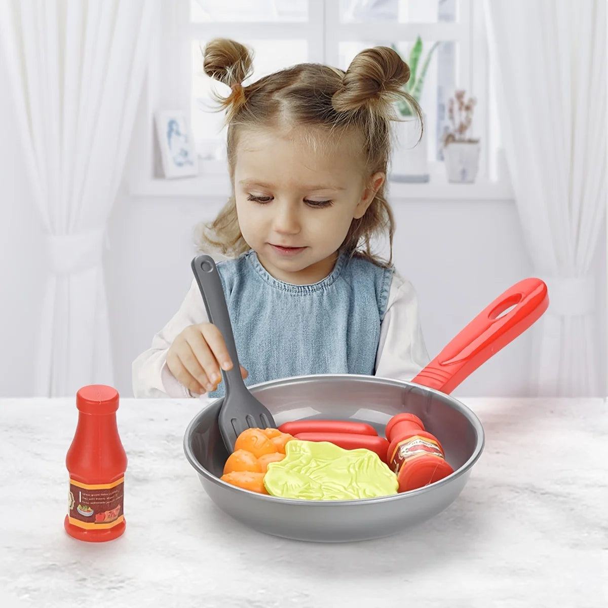 8PCS Children Kitchen Food Toys Simulation Cookware Game Set Pretend Play Pot Steak Vegetable Bread Hot Dog Omelette Kids Gift