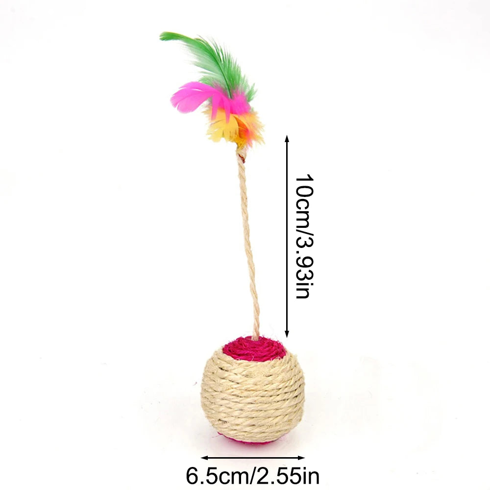 1PC Pet Cat Toy Colorful Feather Blanket Ball Grinding Claw Interactive Play Ball Cat Toy Sisal Shuttlecock Ball