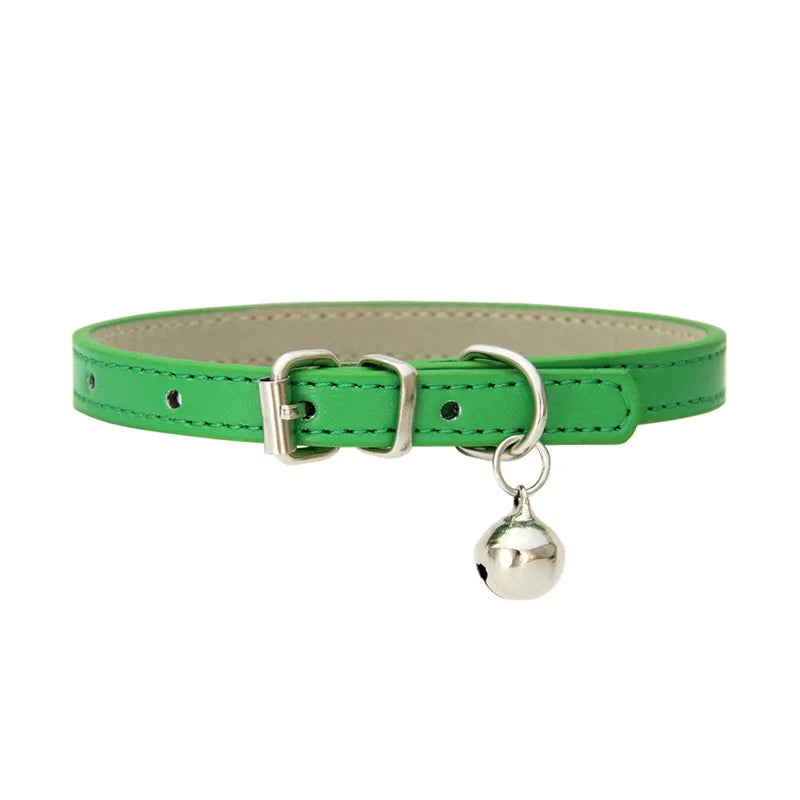 Cute Cat Collar Solid Faux Leather Adjustable Pet Collars with Bells Cats Products for Pets Dog Accessories