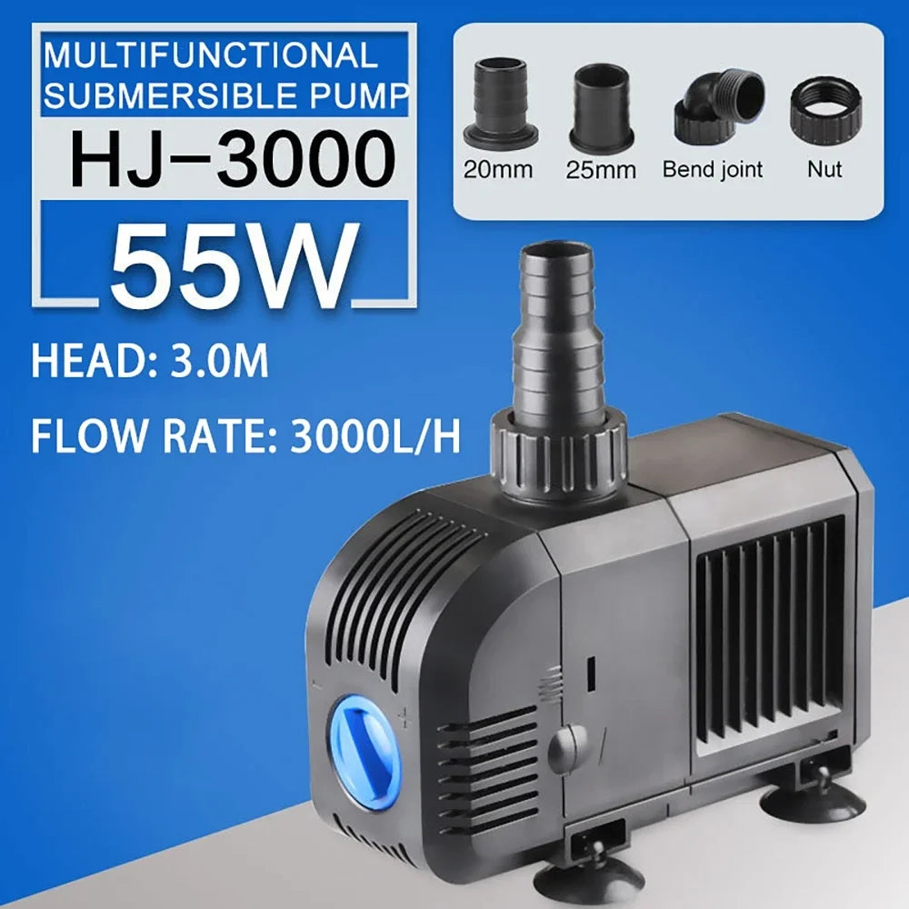 500—3000L/H Intelligent Fish Pond Aquarium Water Pump 220-240V 50Hz Ultra-Quiet Fish Tank Fountain Water Fountain Pump Filter
