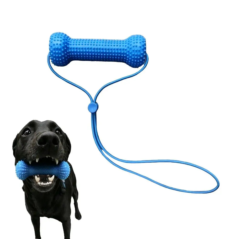 Dog Toothbrushing Chew Toy with Interactive Tug Rop Rubber Bone Teeth Cleaning Toy  for Small Medium Dogs Grinding Outdoor Play