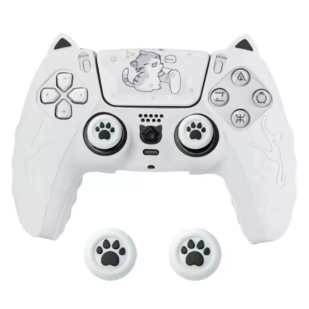 Lovely Cat Silicone Soft Protector Sticker Skin For Playstation 5 PS5 Controller Case Thumb Stick Grip Cap Cover Silicone case