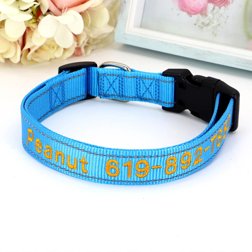 Reflective Nylon Dog Collar Personalized Embroidered ID Name Accessories Dog Collar Engraved Pet Puppy Nameplate Collars Perro