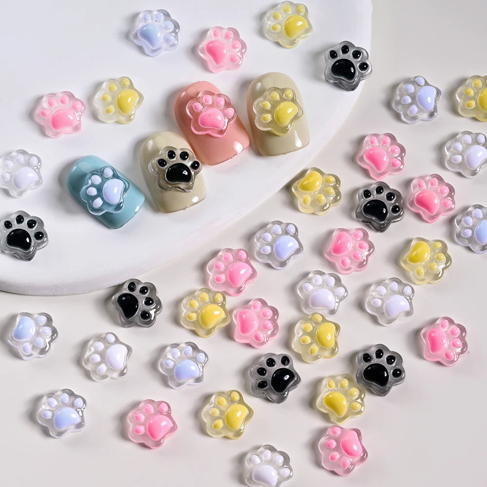 50Pcs 3D Luminous Cat's Paw Nail Charms Cute Resin Cat Paws Y2K Nail Art Decorations DIY Hair Clip Crafts Manicure Accessories &