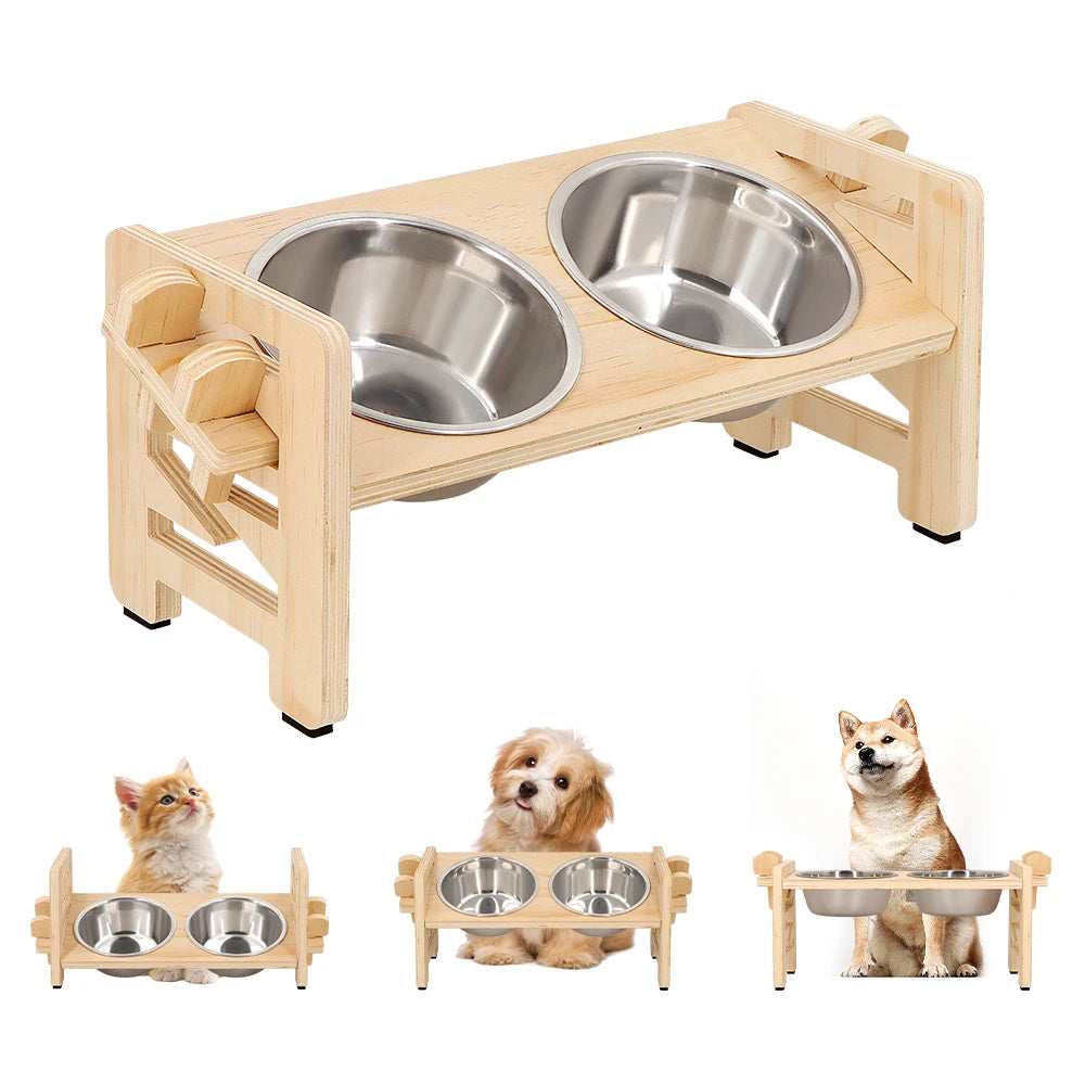 Elevated Small Toy Dog Cat Bowls Tilted Adjustable Puppy Feeder Stand with 2 Stainless Steel Bowls for Puppies Cats Accessories