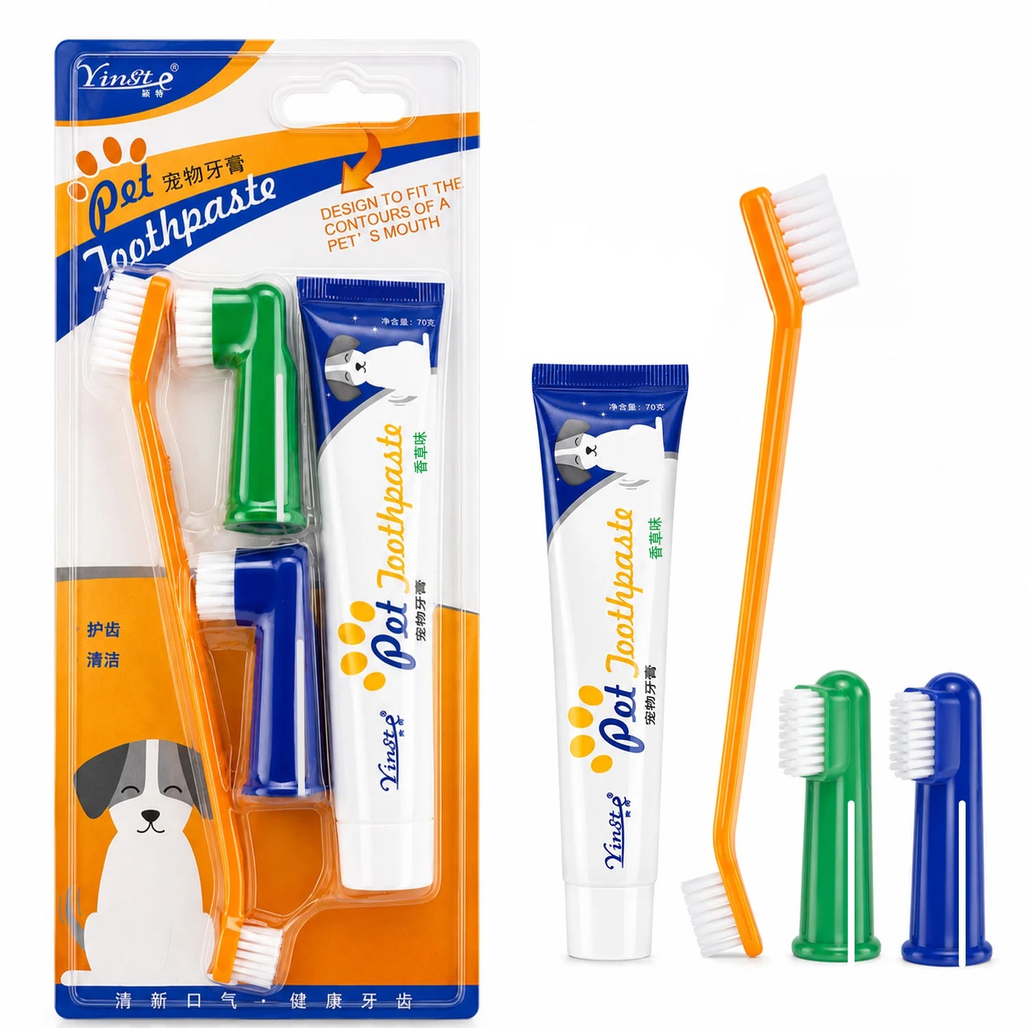 Pet Cleaning Tools Kit Dog Gum Care Products Kit Reduces Plaque & Tartar Buildup for Pet Universal Toothpaste Toothbrush Set