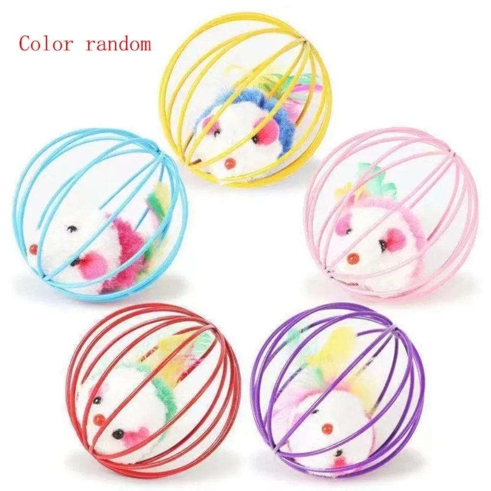 Multicolor Feather Tail Cat Toy, Simulation Roly-Poly Bell Ball, Self-Play Interactive Toy for Cats Indoor Play Pet Supplies