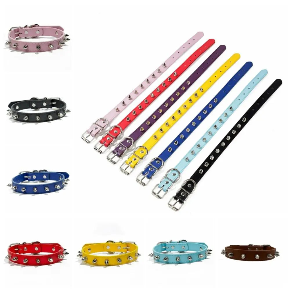 Pet Products Leather Cat Dog Collar Cool Adjustable Pet Spiked Studded Collars Exquisite Colorful Pet Necklace Small Medium Pets