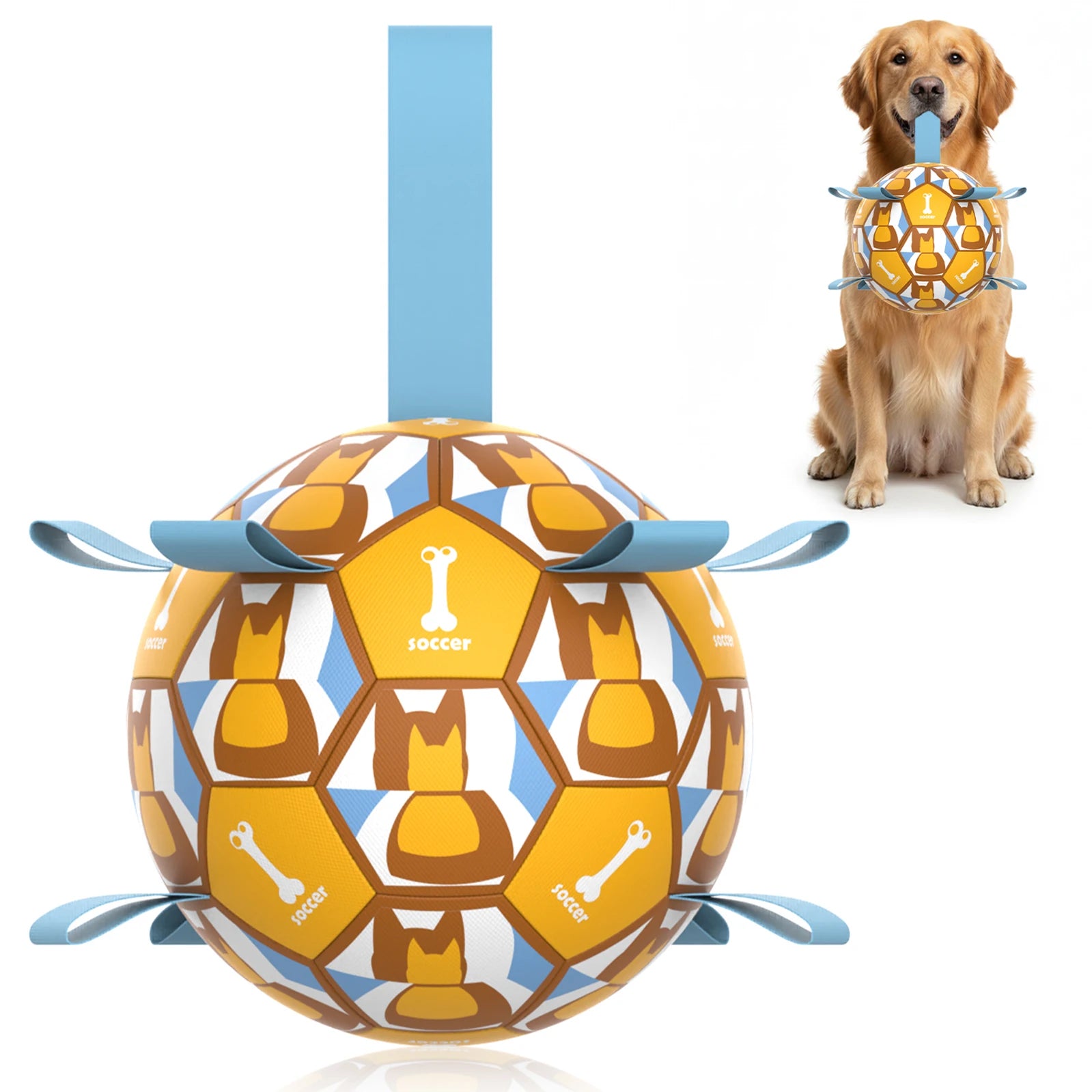 Premium 6-Inch Dog Soccer Ball with Handles Chew Resistant Durable Herding Ball for Small/Medium Dogs Training And Outdoor Play