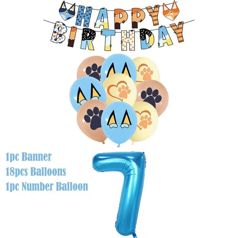 New Cartoon Cute Dog Birthday Party Decoration Kit Blue Dogs Theme Happy Birthday Plates Napkins Cups Tableware Supplies For Kid