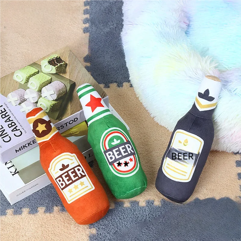 Realistic Beer Bottle Shaped Squeaking Dog Toy Interactive Play Bite Resistant Wear-Resistant Easy to Clean for Dogs