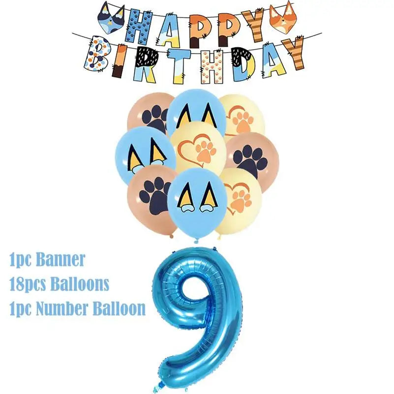 New Cartoon Cute Dog Birthday Party Decoration Kit Blue Dogs Theme Happy Birthday Plates Napkins Cups Tableware Supplies For Kid