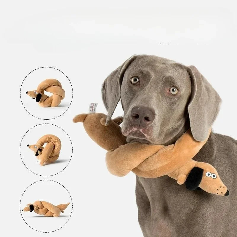 Squeaky Dachshund Plush Dog Toy Chew Resistant Long Sausage Puppy Toy Tug Toy Interactive Play Imitation Plush Pet Toy