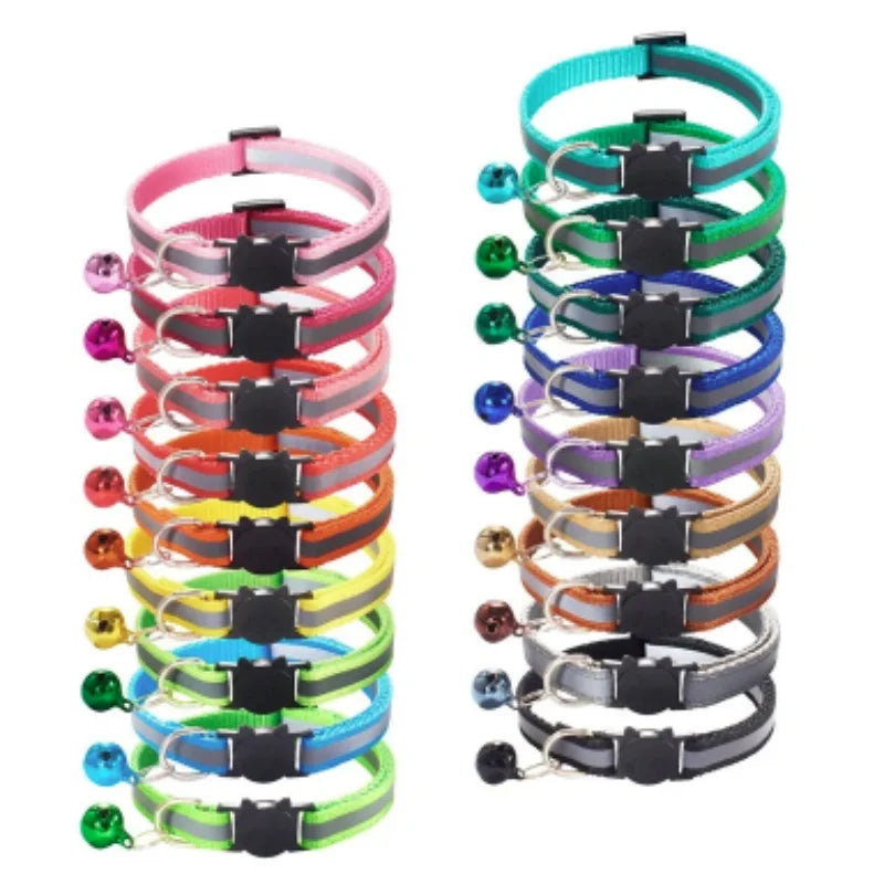 Adjustable Reflective Breakaway Cat Collar with Bell Safety Elastic Neck Ring Necklace Pet Products in Multiple Colors