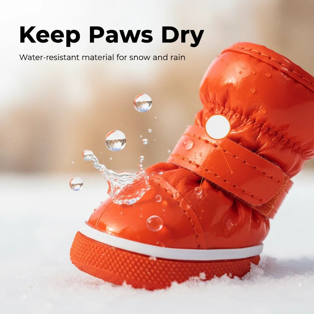 4 Pcs/set Dog Snow Boots Winter Warm Dog Shoes Polar Fleece Leather Lining for Puppies Cats Rainproof Shoes Pet Shoe Accessories