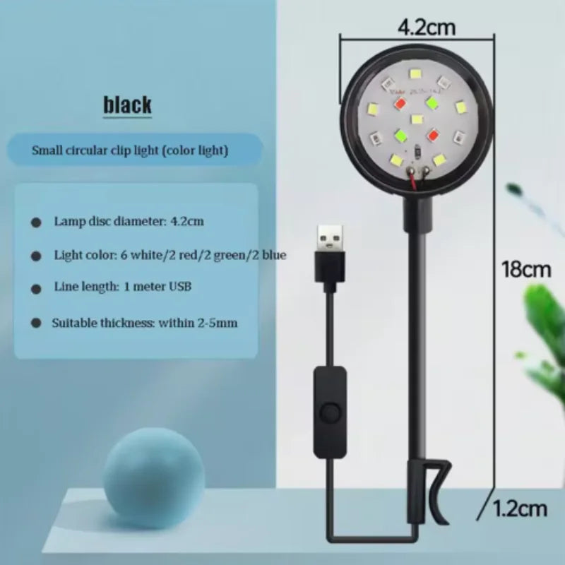 Aquarium Light With Adapter LED Clip On Fish Tank Light, Small Full Spectrum USB Light 360° Rotation Lighting
