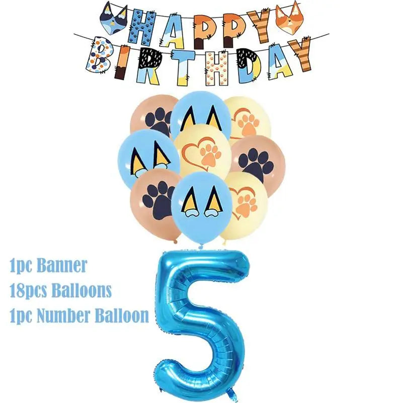 New Cartoon Cute Dog Birthday Party Decoration Kit Blue Dogs Theme Happy Birthday Plates Napkins Cups Tableware Supplies For Kid