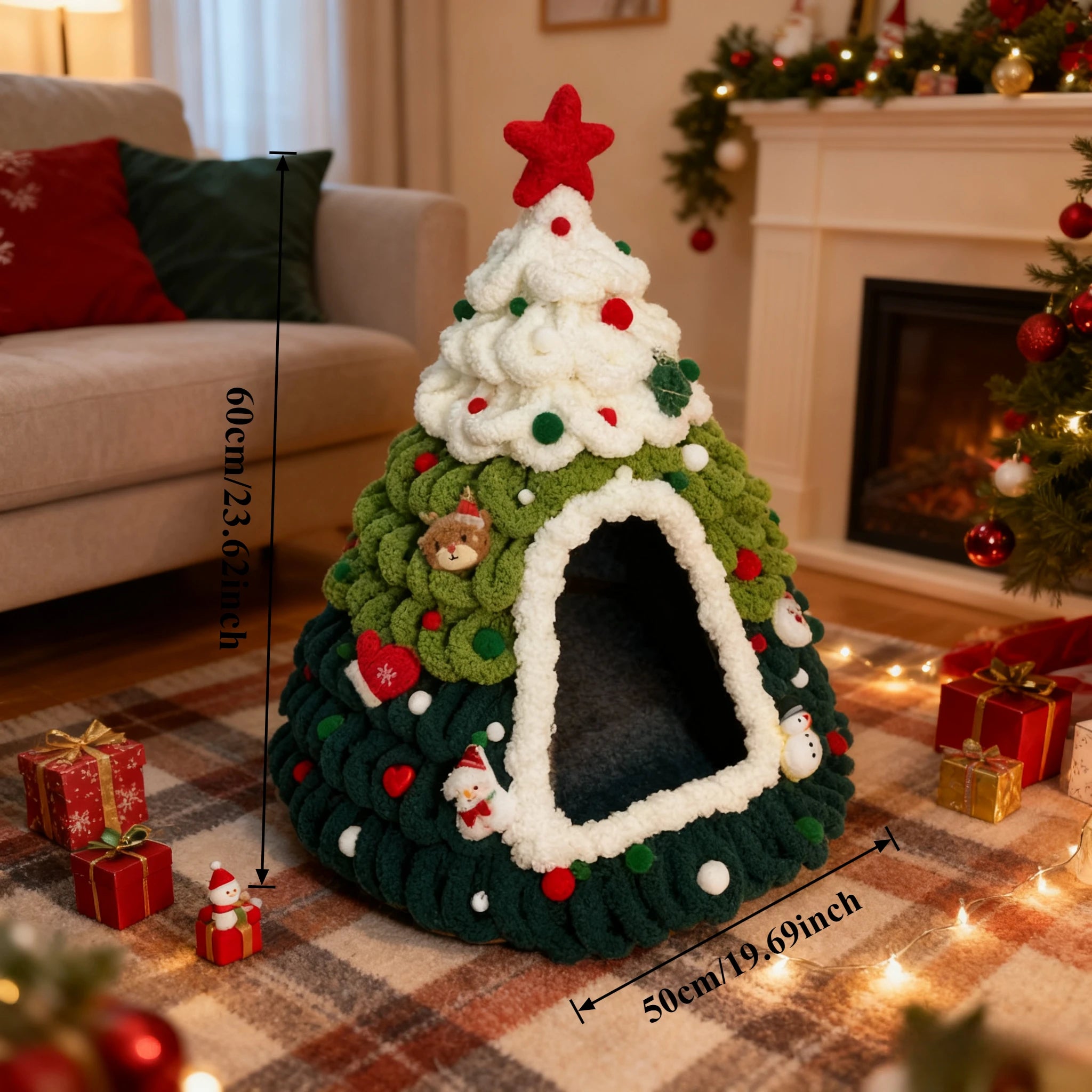 Finished Product Christmas Tree Cat Nest Cat House/ Winter Warmth Closed Security Cat Bed Weave Pet Tent No Need To Make고양이 굴